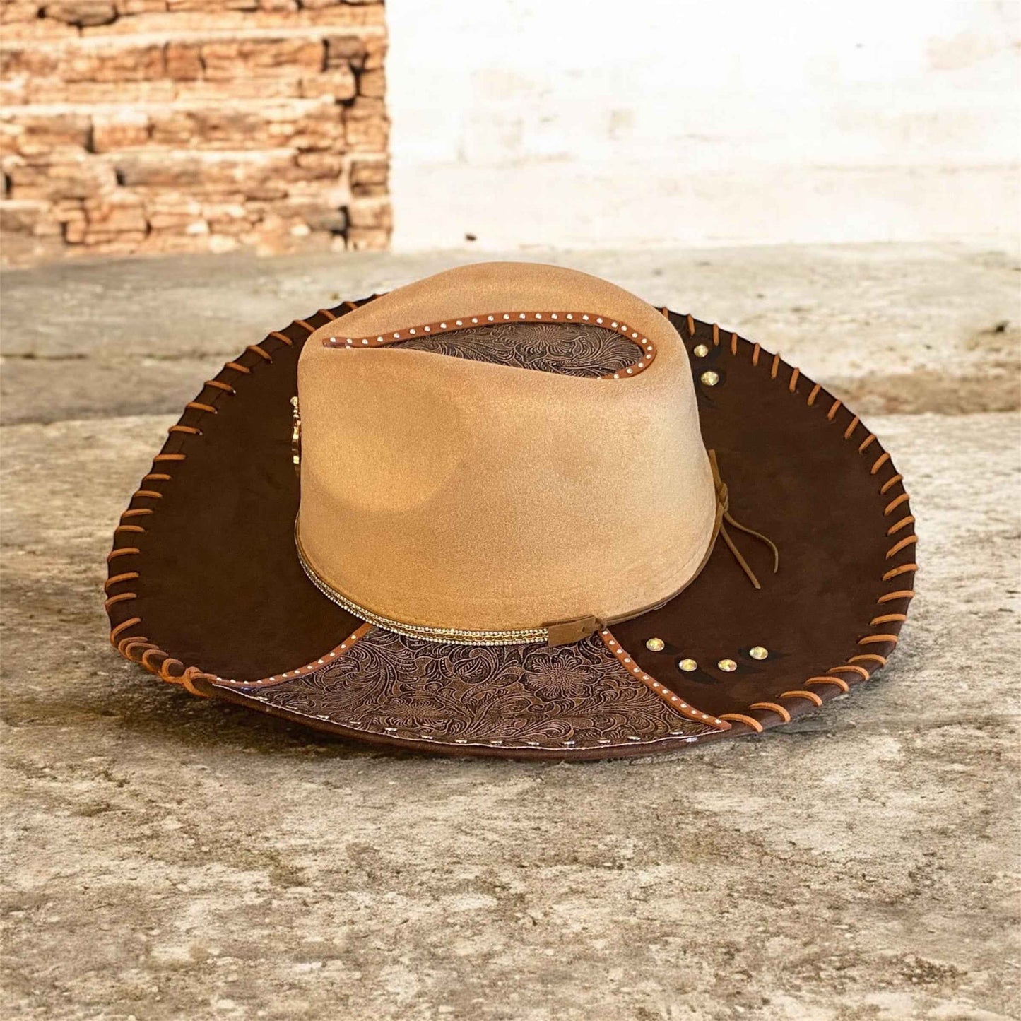 Elevate Your Style with the Custom Cowboy Hat with Diamante – Leather 'n' Lace Deluxe Suedette Design