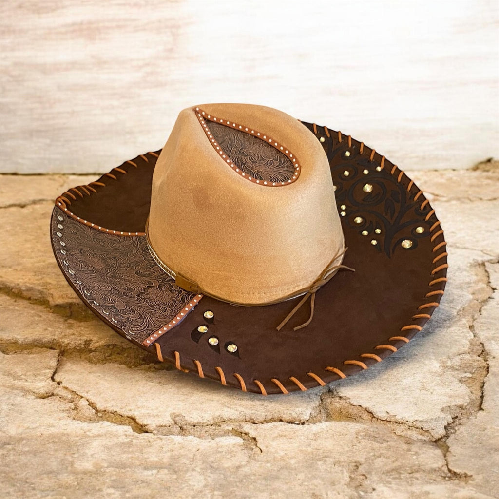 Vegan Suede Custom Cowboy Hat "Leather 'n' Lace" two-tone