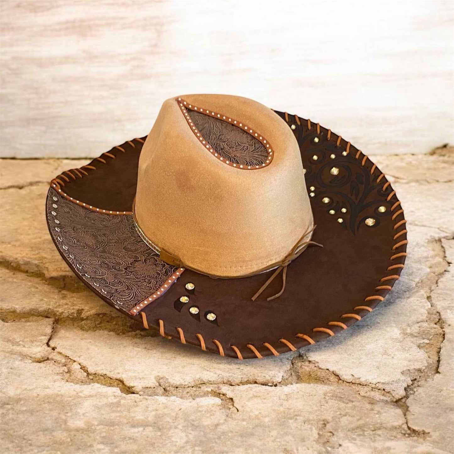 Elevate Your Style with the Custom Cowboy Hat with Diamante – Leather 'n' Lace Deluxe Suedette Design