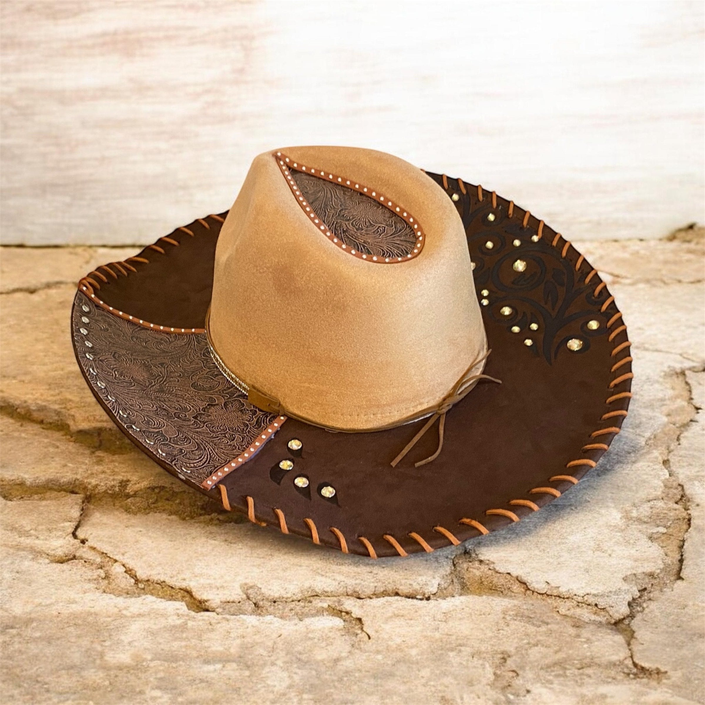 Vegan Suede Custom Cowboy Hat "Leather 'n' Lace" two-tone