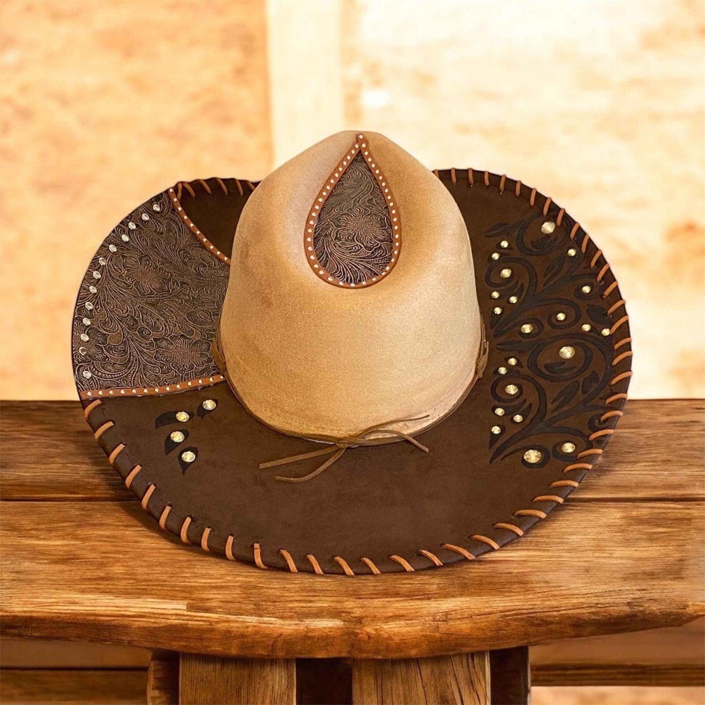 Elevate Your Style with the Custom Cowboy Hat with Diamante – Leather 'n' Lace Deluxe Suedette Design