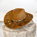 OOAK Custom Cowboy Hat "Mr Music Man" Acorn Coloured Vegan Suede