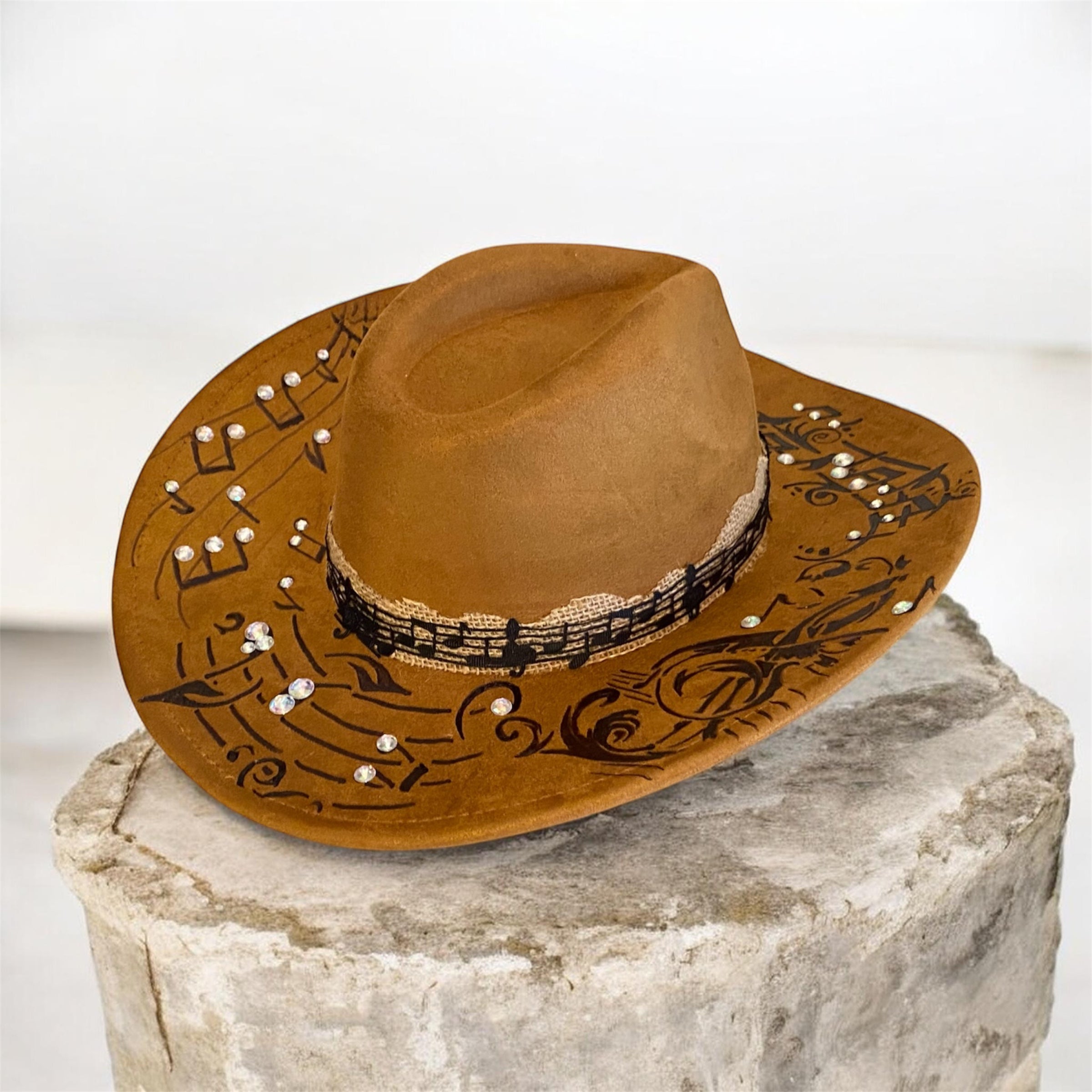OOAK Custom Cowboy Hat "Mr Music Man" Acorn Coloured Vegan Suede