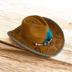 OOAK Custom Cowboy Hat "Feathers" Acorn Coloured Vegan Suede, Diamante
