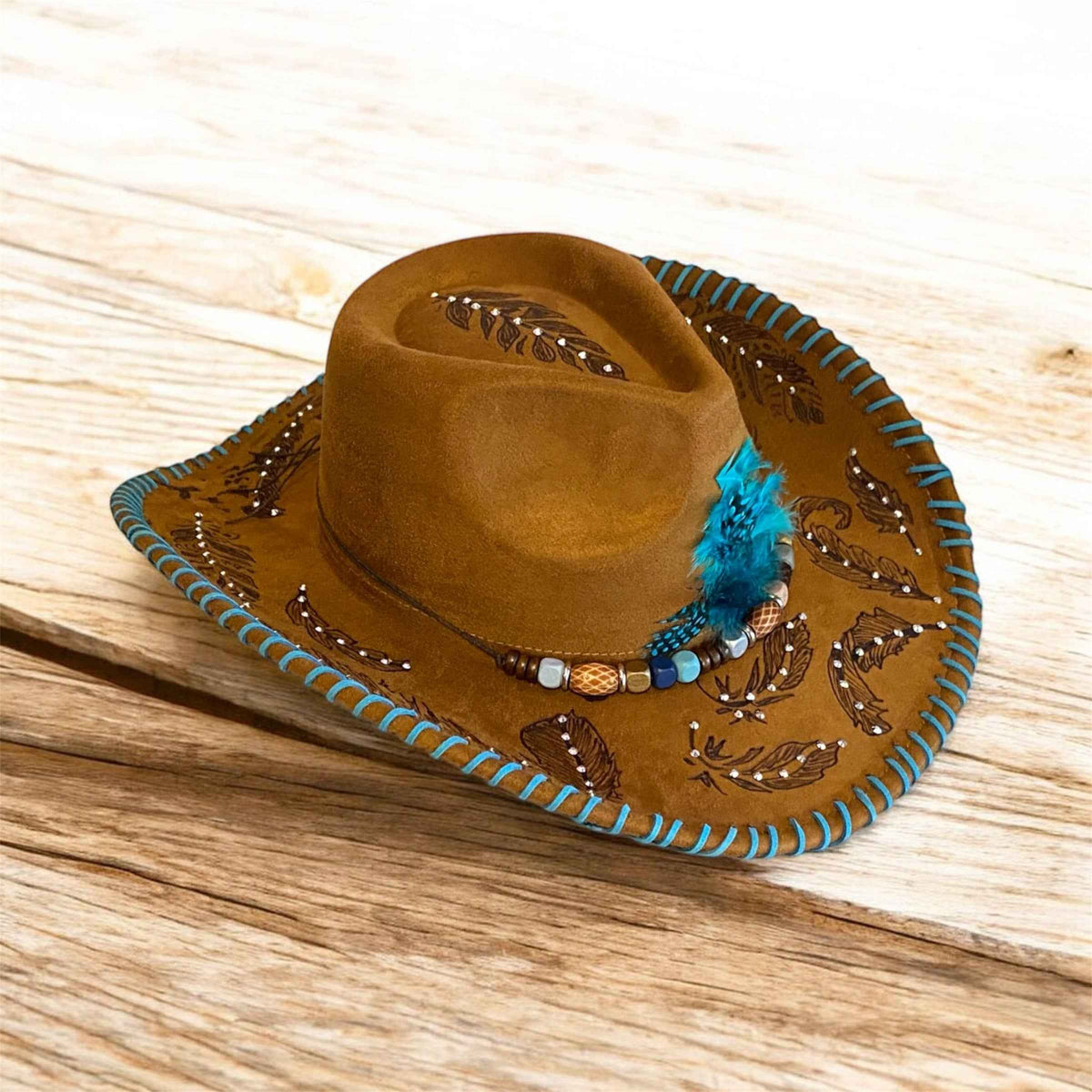 "Feathers": Deluxe Suedette Custom Cowboy Hat, Diamante, Teardrop Crown