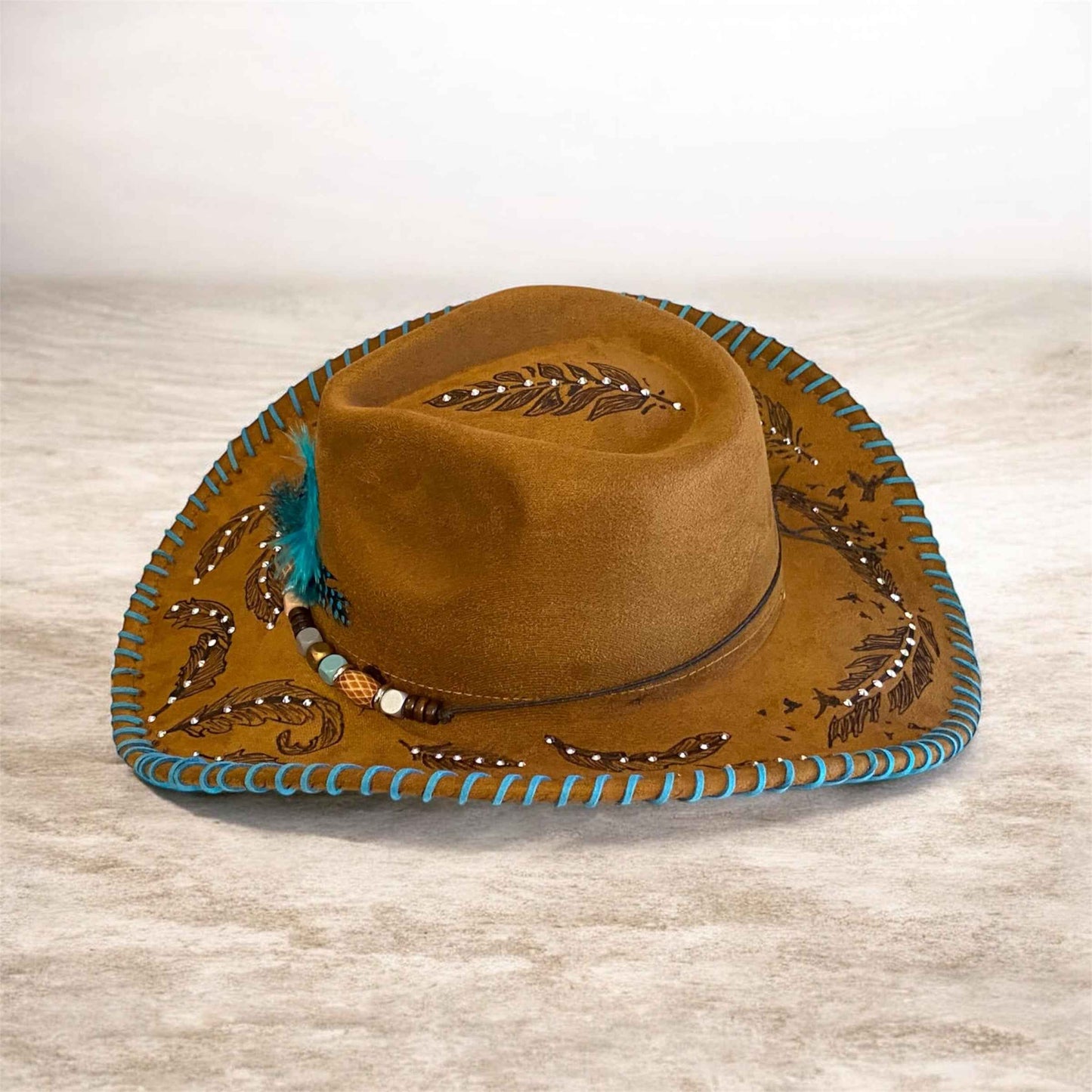 "Feathers": Deluxe Suedette Custom Cowboy Hat, Diamante, Teardrop Crown