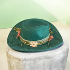 OOAK Custom Cowboy Hat "Green With Envy" Emerald Coloured Vegan Suede, Diamante