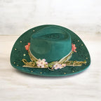 OOAK Custom Cowboy Hat "Green With Envy" Emerald Coloured Vegan Suede, Diamante