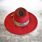 OOAK Custom Fedora Hat "I Can Buy Myself Flowers" Rose Red Coloured Vegan Suede
