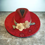 OOAK Custom Fedora Hat "I Can Buy Myself Flowers" Rose Red Coloured Vegan Suede