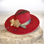 OOAK Custom Fedora Hat "I Can Buy Myself Flowers" Rose Red Coloured Vegan Suede
