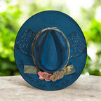 Vegan Suede Custom Fedora Hat "My Boots Made Me Do it" Peacock Blue Diamante