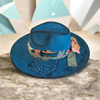 Vegan Suede Custom Fedora Hat "My Boots Made Me Do it" Peacock Blue Diamante