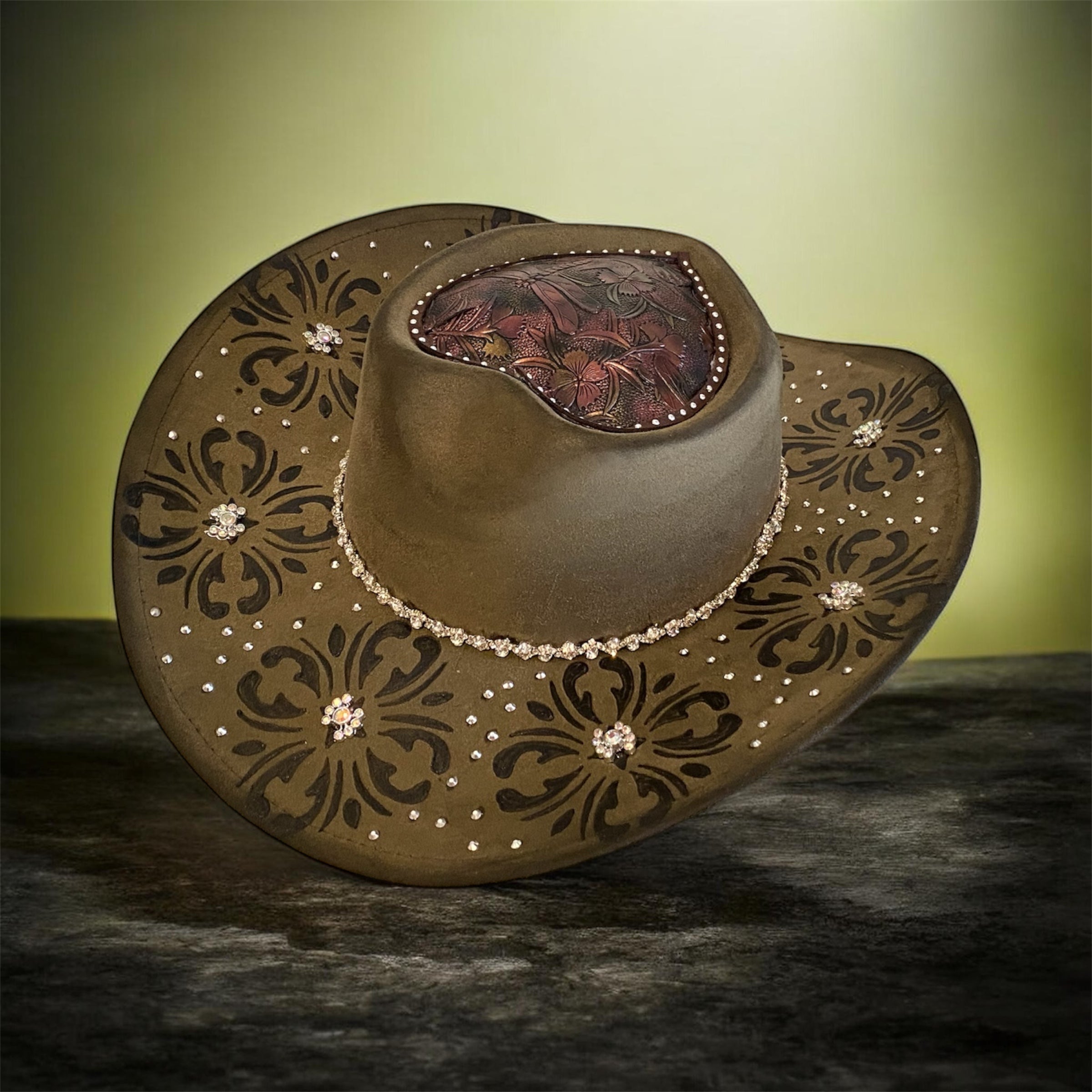 Vegan Suede Diamante Cowboy Hat: Diamonds & Dragonflies