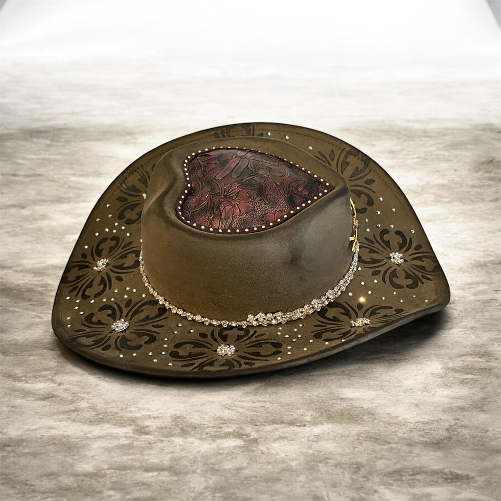 Vegan Suede Diamante Cowboy Hat: Diamonds & Dragonflies