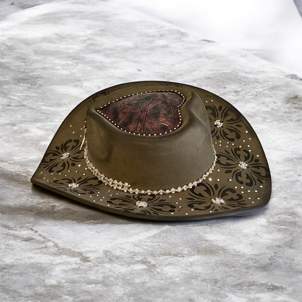 Vegan Suede Diamante Cowboy Hat: Diamonds & Dragonflies