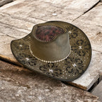Vegan Suede Diamante Cowboy Hat: Diamonds & Dragonflies