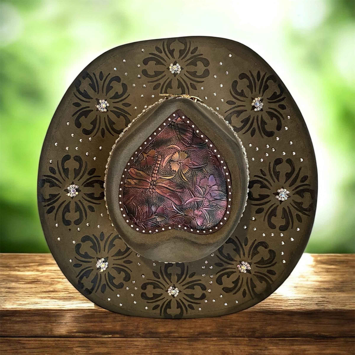 Custom Cowboy Hat with Diamantes – Diamonds & Dragonflies Deluxe Suedette Design