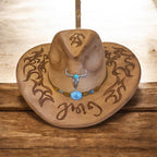 OOAK Custom Cowboy Hat "Girl You're On Fire!" Acorn Coloured Vegan Suede