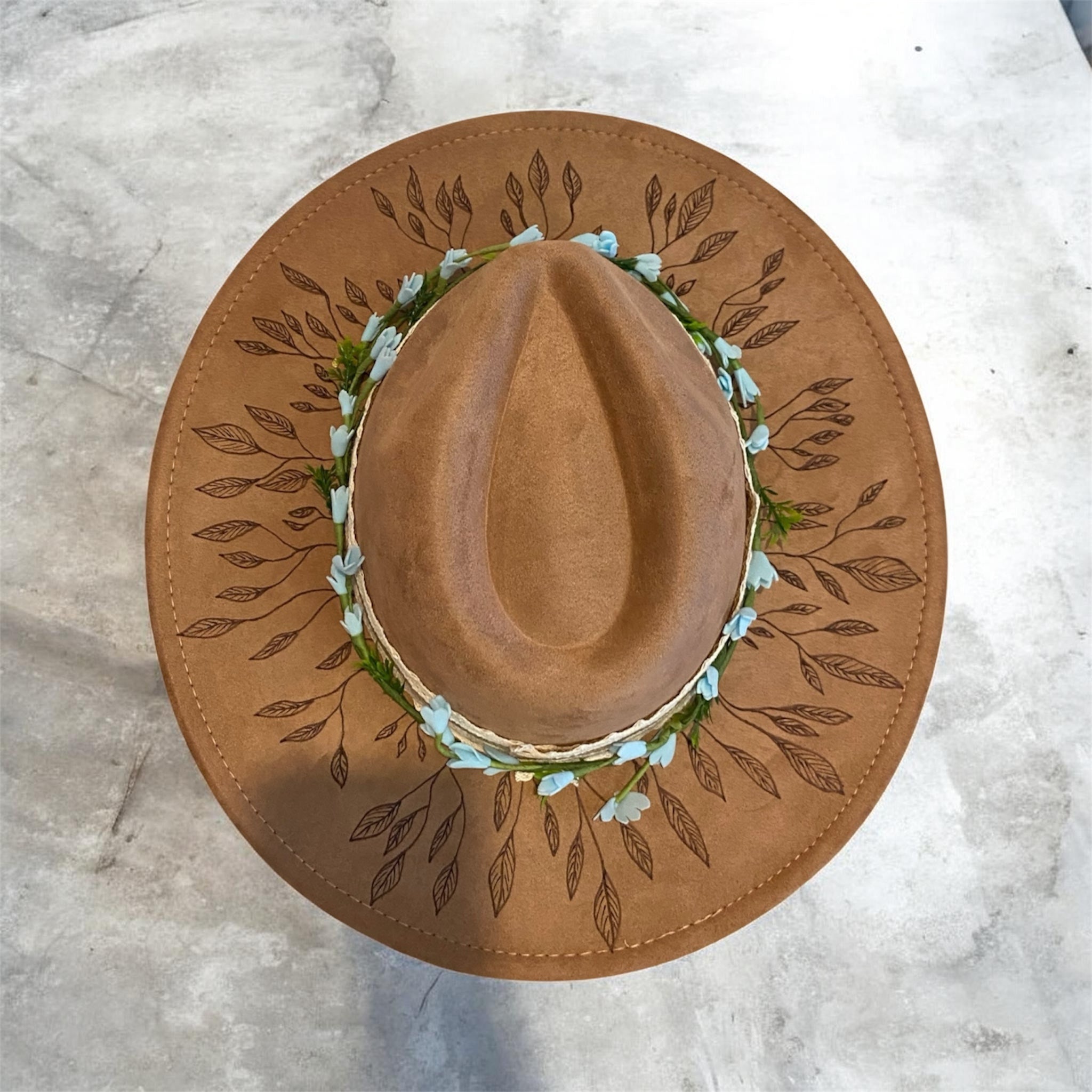 OOAK Custom Fedora Hat "On The Vine" Warm Taupe Coloured Vegan Suede