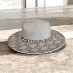 OOAK Custom Fedora Hat "Harlequin" Silver-Grey Coloured Vegan Suede