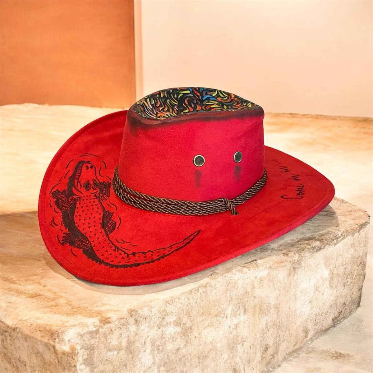 Aussie Croc-A-Gator "The Water's Fine" (Red : Custom Lightweight Felt Hat, Western Block