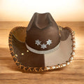 Vegan Suede Custom Cowboy Hat "Rhinestones & Rivets" Multicolour, one of a kind