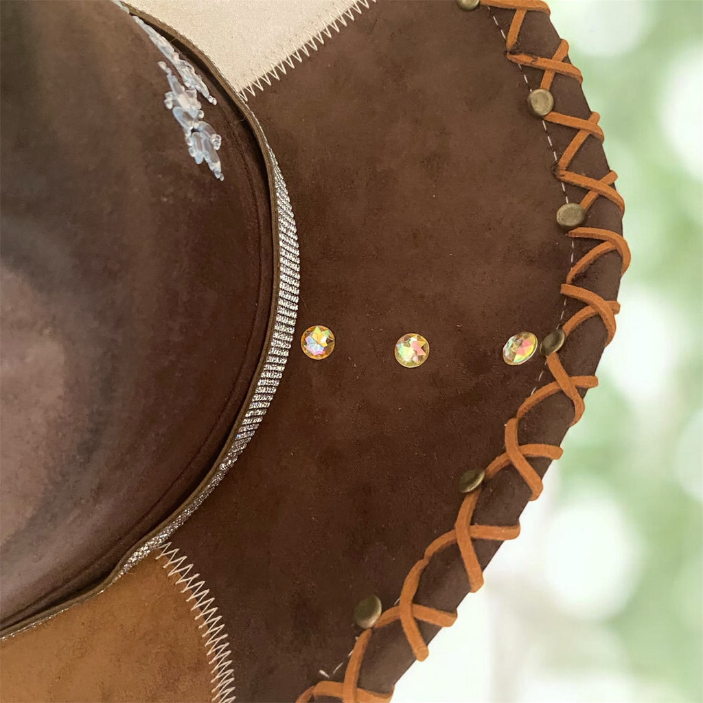 Vegan Suede Custom Cowboy Hat "Rhinestones & Rivets" Multicolour, one of a kind