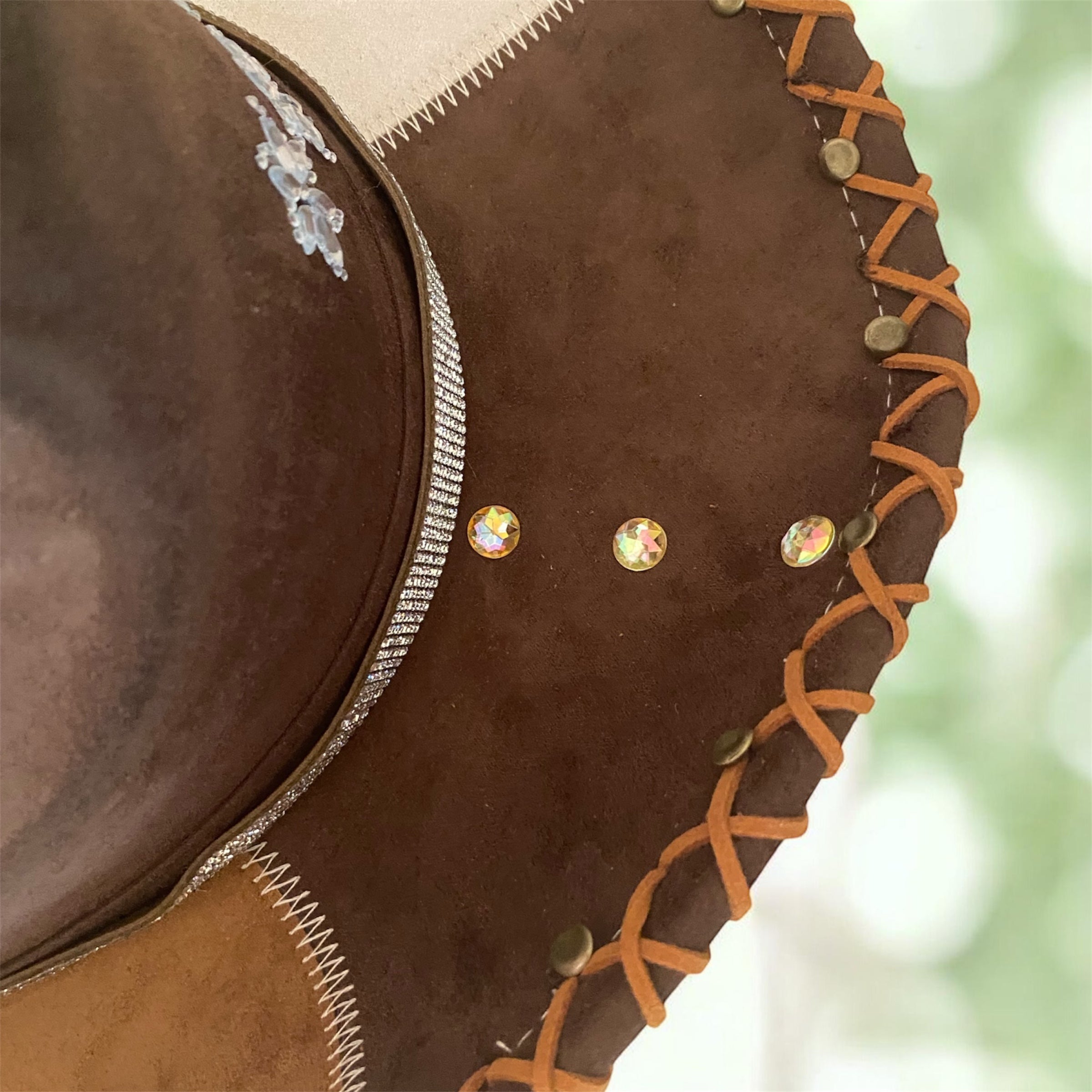 Vegan Suede Custom Cowboy Hat "Rhinestones & Rivets" Multicolour, one of a kind
