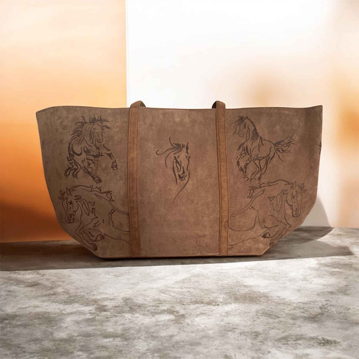 Custom Suedette Tote Bag: Wild Horses Design That Elevates Your Style