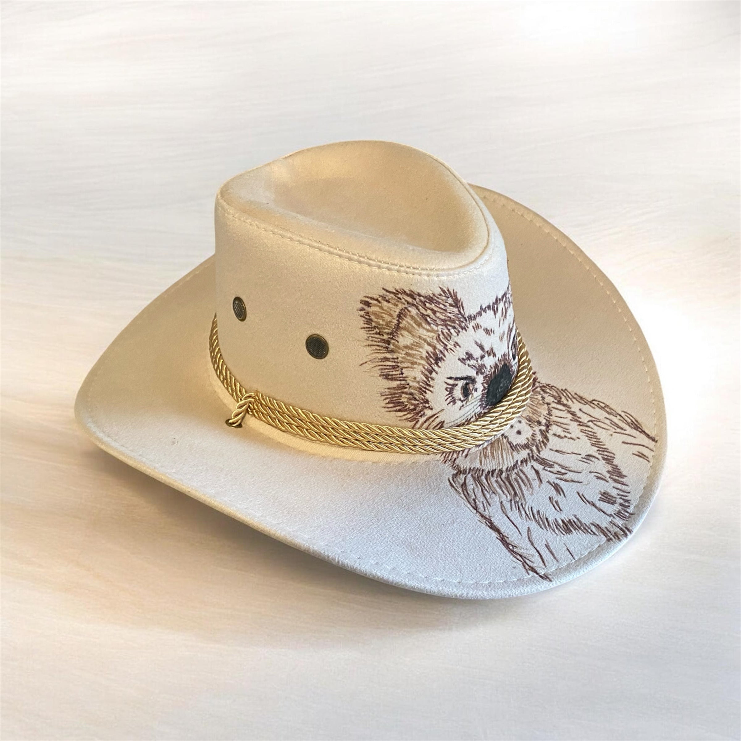 Custom Aussie Felt Youth/Kids hat, "Angry Koala" in Ivory Cream, One of a Kind