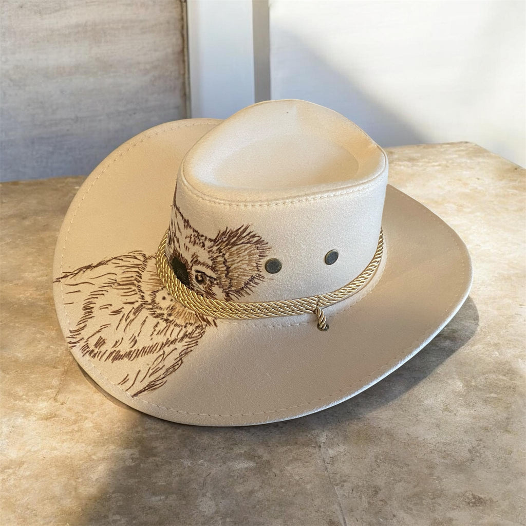 Custom Aussie Felt Youth/Kids hat, "Angry Koala" in Ivory Cream, One of a Kind