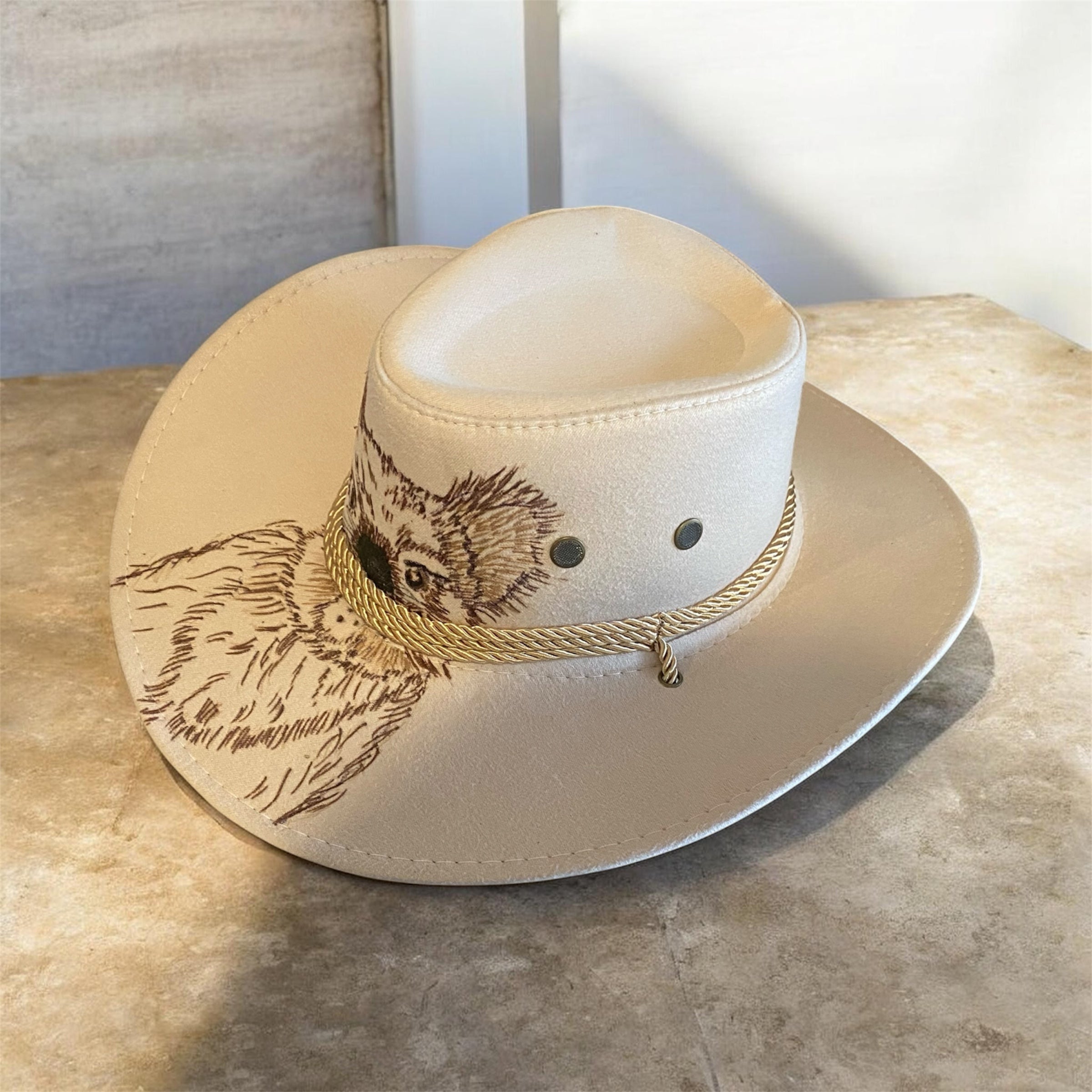Custom Aussie Felt Youth/Kids hat, "Angry Koala" in Ivory Cream, One of a Kind