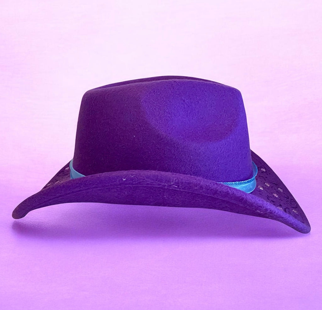 Custom Felt Cowboy Hat "Colour Me Purple" Rhinestones & Paisley Pattern