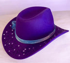 Custom Felt Cowboy Hat "Colour Me Purple" Rhinestones & Paisley Pattern