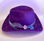Custom Felt Cowboy Hat "Colour Me Purple" Rhinestones & Paisley Pattern