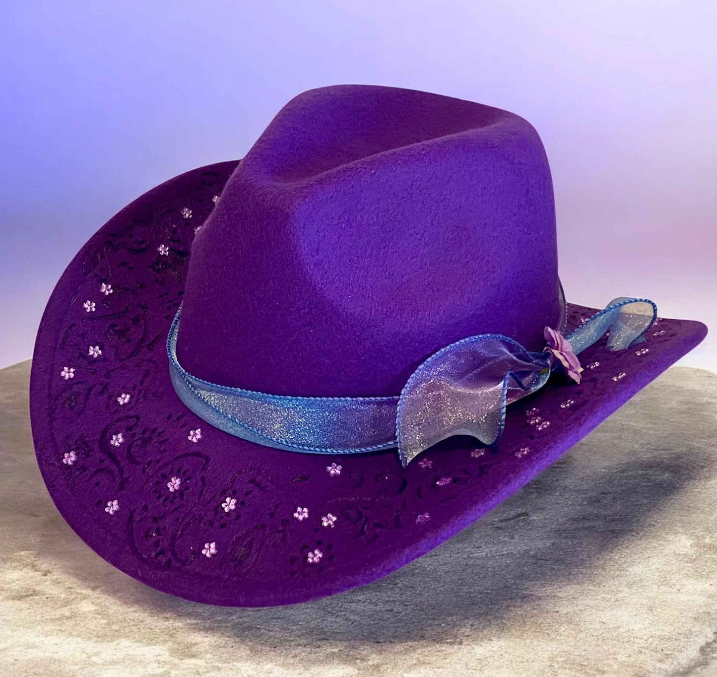 Custom Felt Cowboy Hat – Stand Out in Royal Purple with Rhinestone Elegance