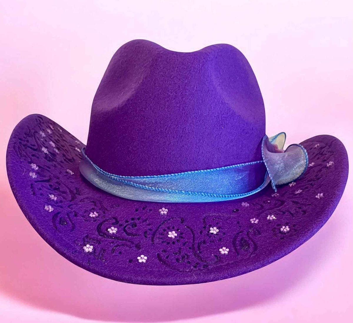 Custom Felt Cowboy Hat – Stand Out in Royal Purple with Rhinestone Elegance
