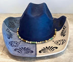Custom Cowboy Hat "Mandala Blue" Cattleman Crown