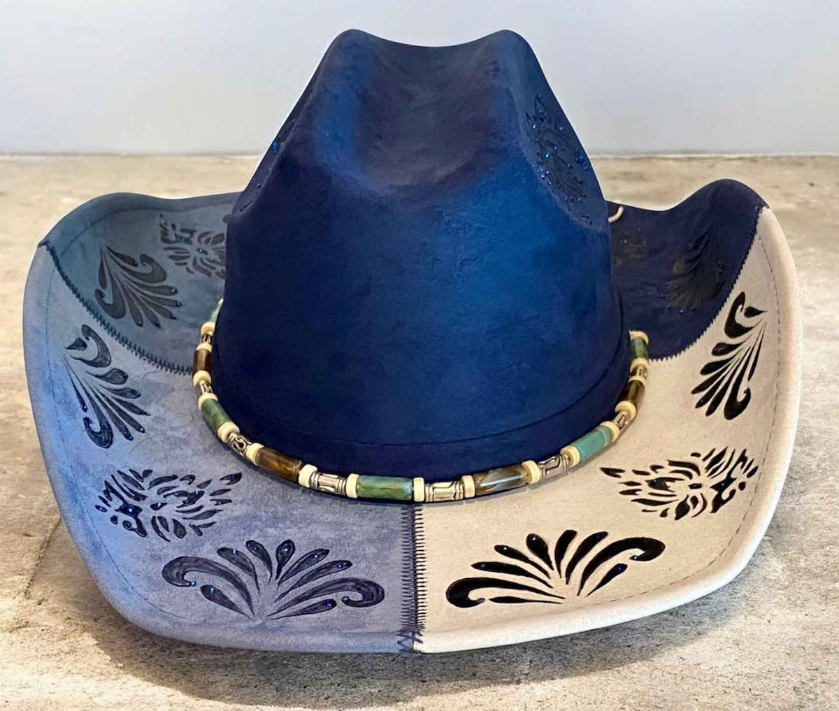 Deluxe Suedette Cowboy Hat - Mandala Blue, Stylish & Unique 4-Panel Design