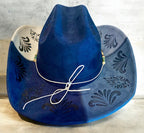 Custom Cowboy Hat "Mandala Blue" Cattleman Crown