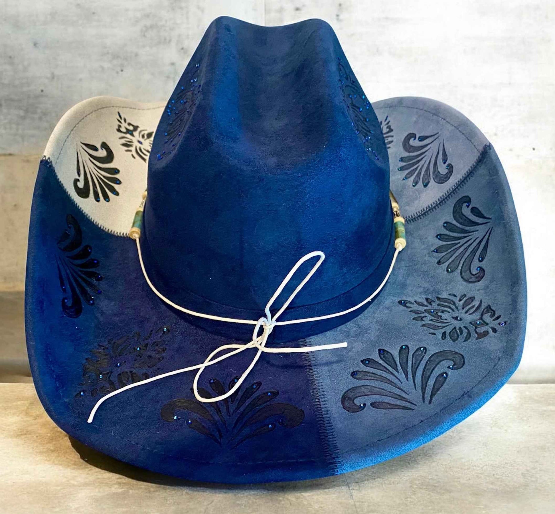 Deluxe Suedette Cowboy Hat - Mandala Blue, Stylish & Unique 4-Panel Design