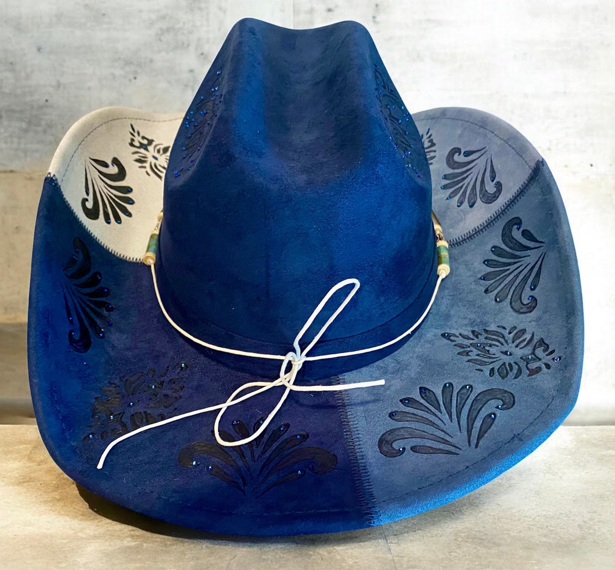 Custom Cowboy Hat "Mandala Blue" Cattleman Crown