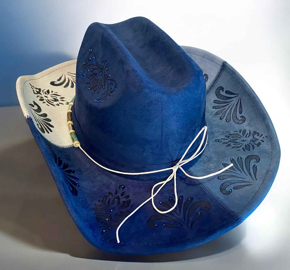 Deluxe Suedette Cowboy Hat - Mandala Blue, Stylish & Unique 4-Panel Design