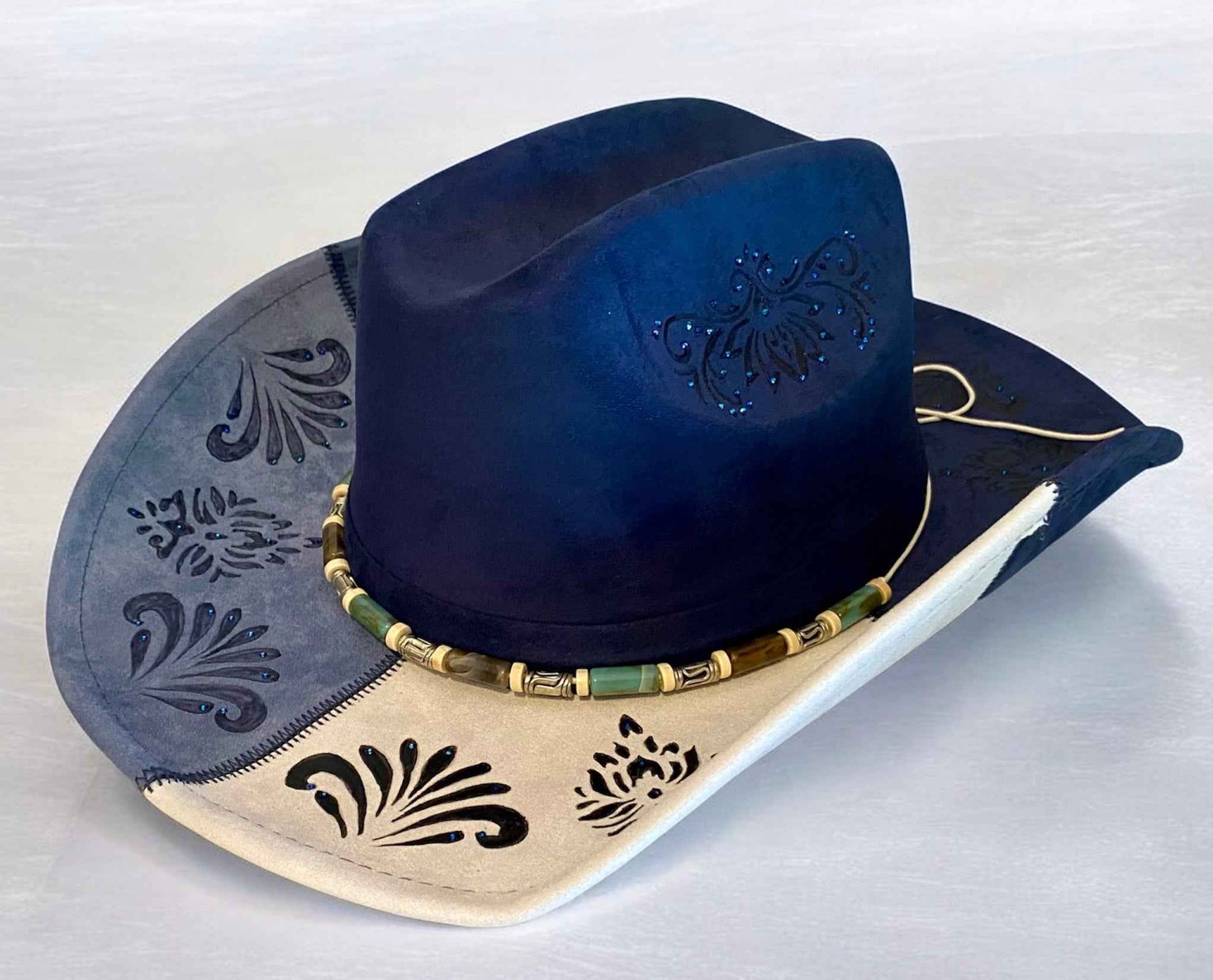 Deluxe Suedette Cowboy Hat - Mandala Blue, Stylish & Unique 4-Panel Design