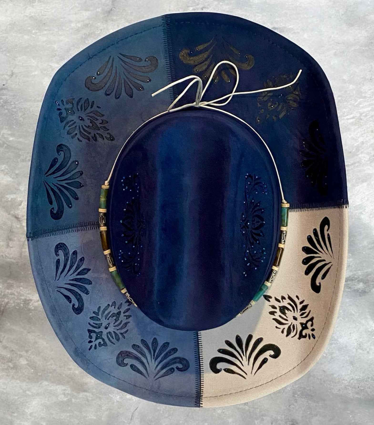 Deluxe Suedette Cowboy Hat - Mandala Blue, Stylish & Unique 4-Panel Design