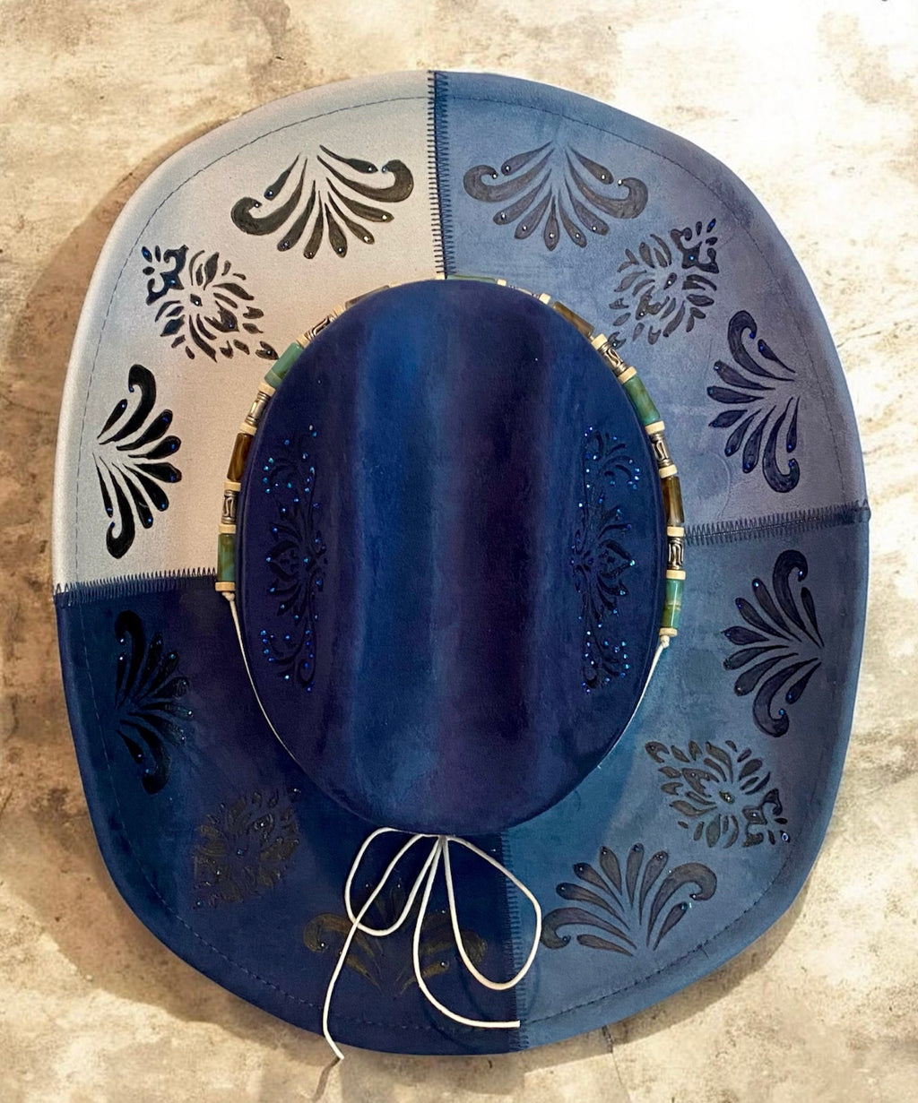Custom Cowboy Hat "Mandala Blue" Cattleman Crown