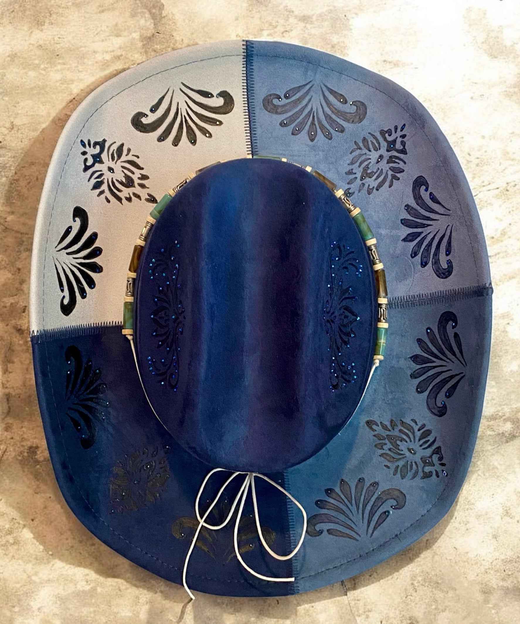Deluxe Suedette Cowboy Hat - Mandala Blue, Stylish & Unique 4-Panel Design