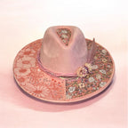 Vegan Suede Custom Cowboy Hat "Pretty In Pink Flowers" Diamante