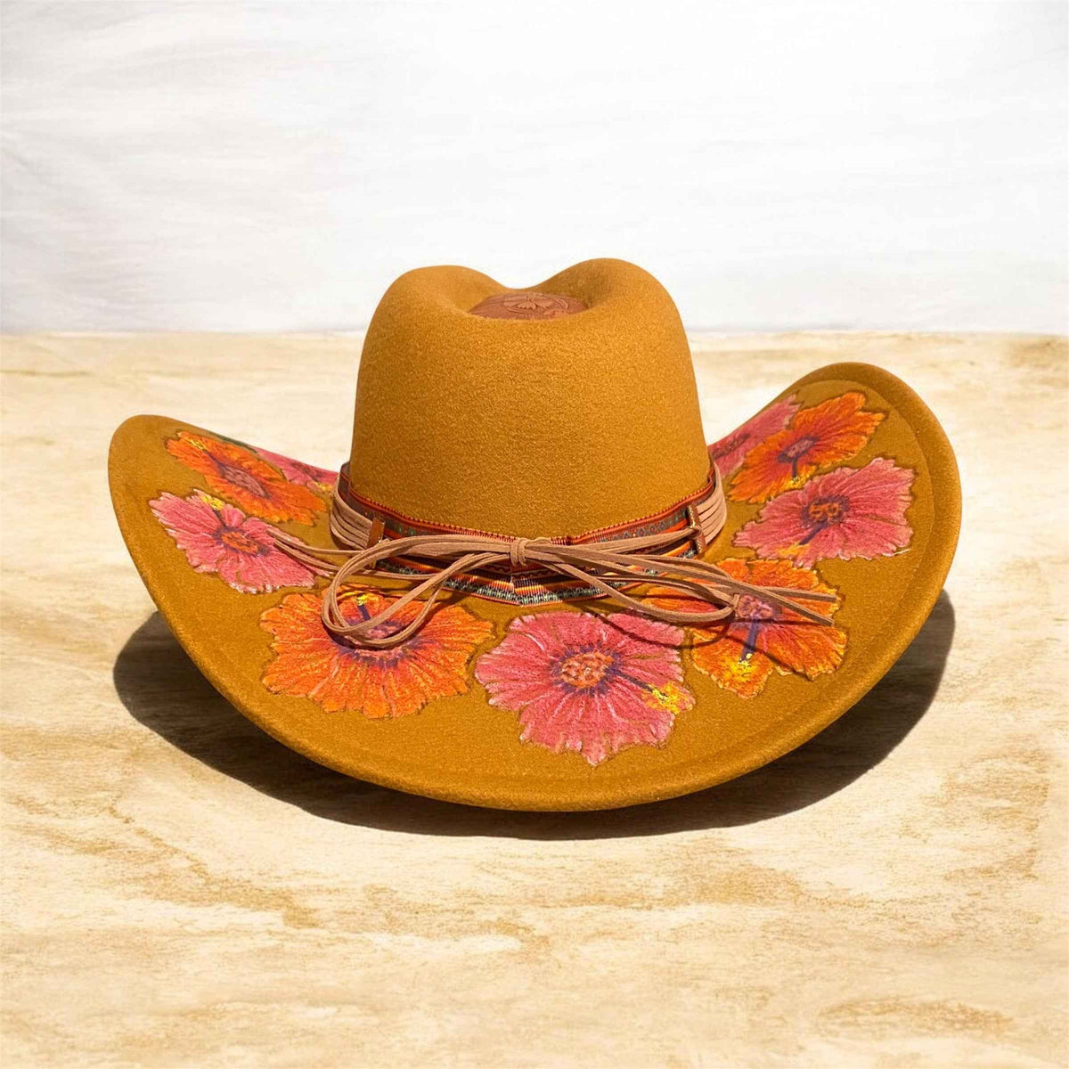 Hand-Painted Cowboy Hat - Custom Felt Wide Brim with Teardrop Crown for Effortless Style